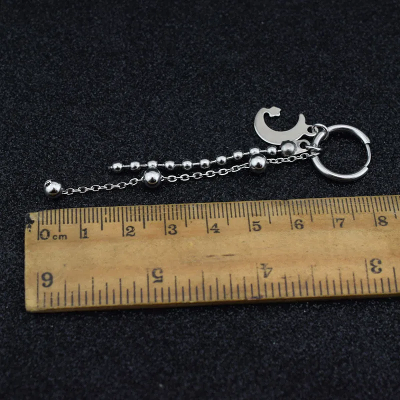 Idol Korean Boys Stainless Steel Punk Stud Earrings Moon Star Long Chain Pendant Women Men Rock Hip Hop Hipster Grunge Ear Clip stud earrings chain ear clips pendant earrings long earrings