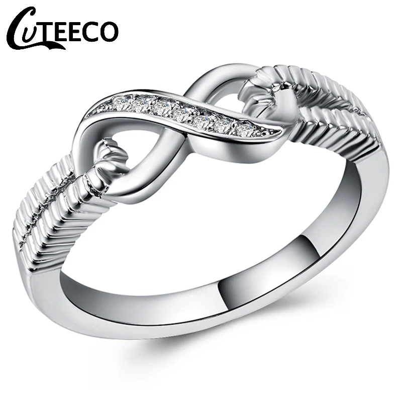 Cuteeco модные серебряные циркониевые бесконечные Love 8 образные кольца для женщин