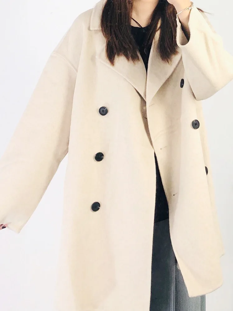 Casual Fashion Korean Cashmere Coat Commute Frosty Style Oversized Coat Double-breasted Loose Thicken New Winter Wool Coat