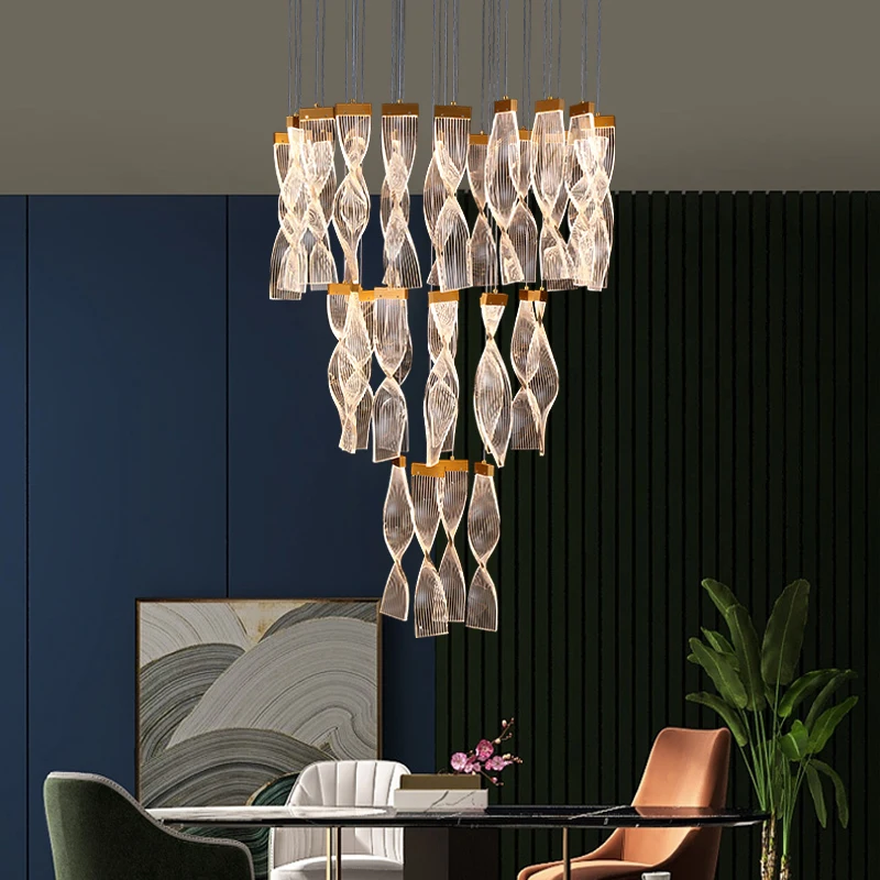 

Nordic LED Large Pendant Lamp Of The Villa Duplex Building High-end Living Room Hanging Light Hotel Lobby Long Pendant Lights