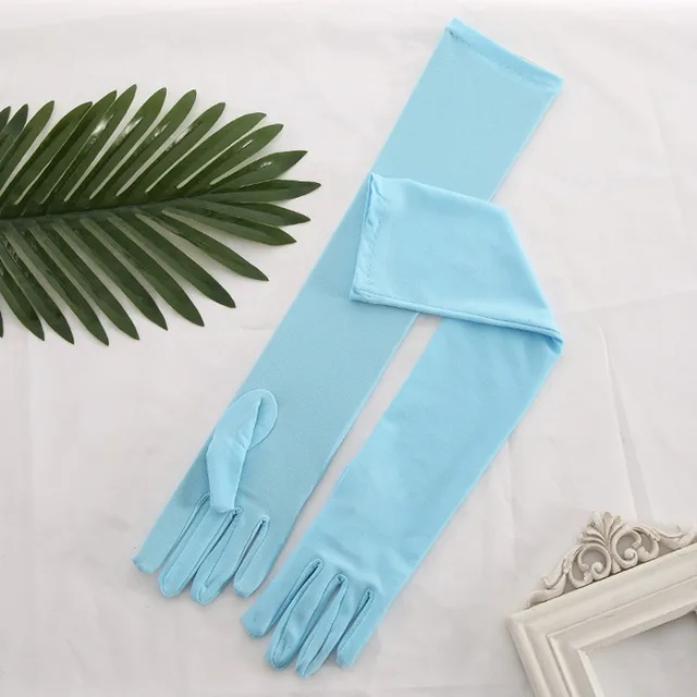 Elegant Purple Green Blue Yellow Bridal Party Gloves for Wedding Prom One Size Fashion Stretch Satin Opera Women Pink Gloves Light Blue