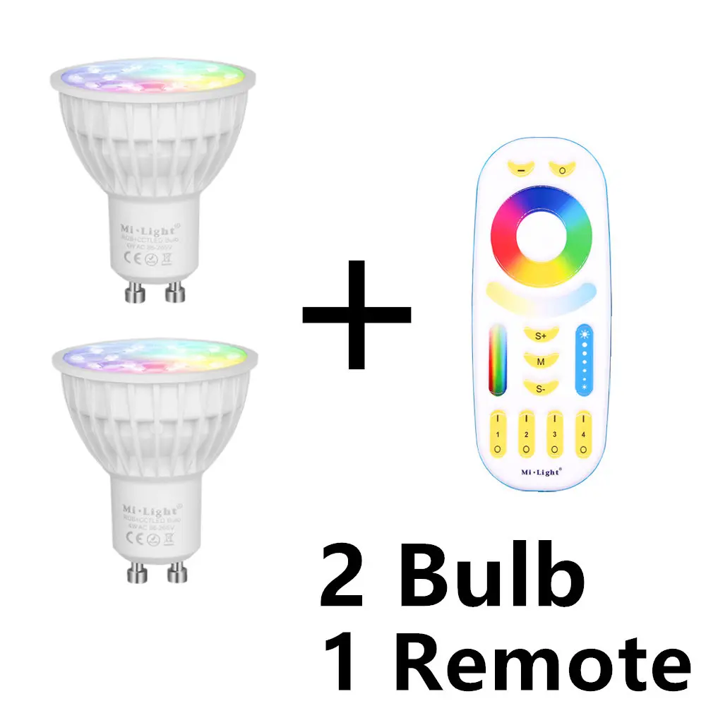 Светодиодный светильник с регулируемой яркостью Mi-Light GU10 4W RGB+ CCT лампы для внутреннего украшения+ 2,4G RF светодиодный пульт дистанционного управления для смарт-ламп Milight - Испускаемый цвет: 2 Bulb add 1 Remote
