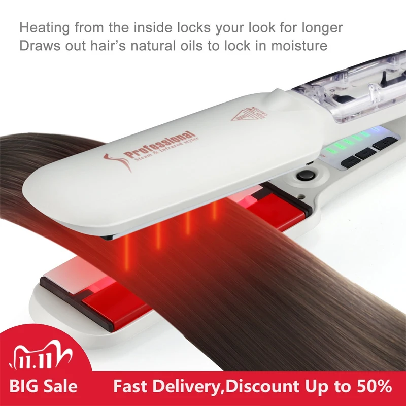 NEW LCD Ultrasonic Hair Infrared Steam Flat Iron Hair Care Cold Iron Recover Hair Damaged Smoothly Hair Treatment Straightener