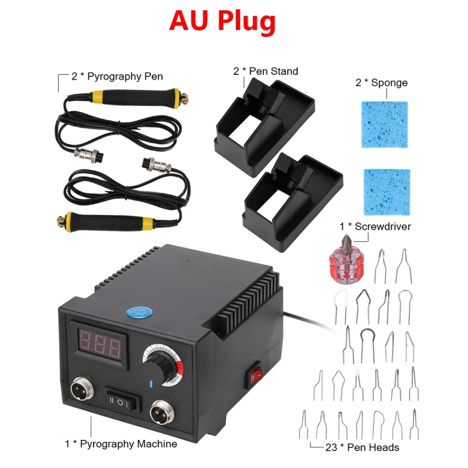 AU Plug 2 ручки для сжигания дерева 23 нагревательные ручки головки пирографическая машина Цифровая Электрическая Тыква кожа гравировальная машина по дереву - Цвет: AU Plug
