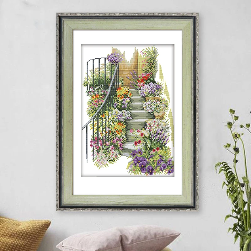 Joy Sunday DIY наборы для вышивки крестиком с цветочным рисунком лестницы, подходит для гостиной, кухни, Китайская вышивка, рукоделие