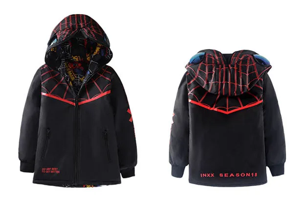 Children Clothing Winter Cotton Jacket For Boys Thick Hooded Warm Coat Kids Snowsuit Waterproof Spider-Man Parka 4-14 Years Old