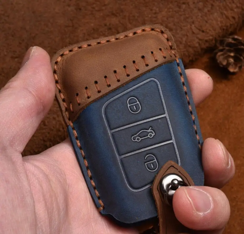 Модный автомобильный чехол из натуральной кожи для ключей, брелок для VW Passat B8 CC Magotan, умный дистанционный ключ, защитные аксессуары