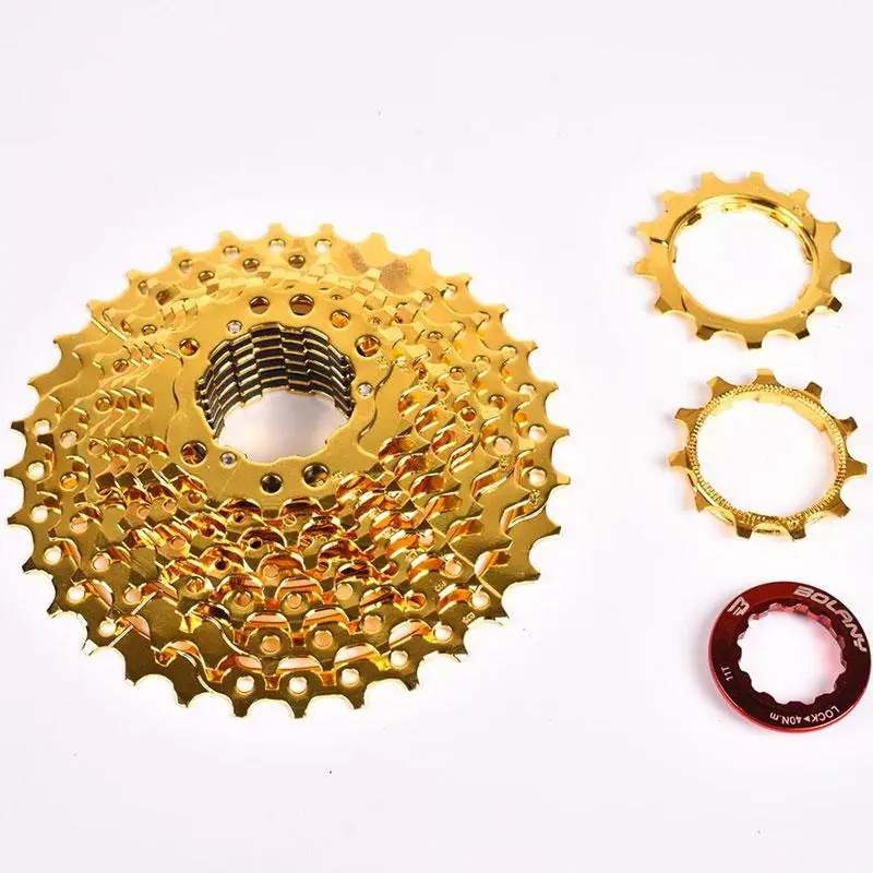 BOLANY Bicycle Freewheel MTB Cassete 9S 27S 11-42T 50T 32T Mountain Bicycle Parts 9 Speed Cassette Freewheel Compatible gold