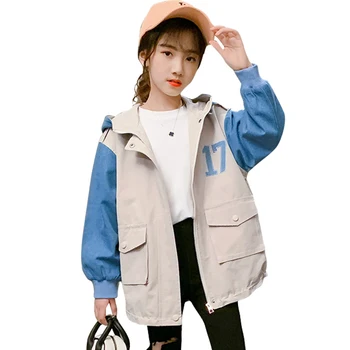 

Girls Coat Jacket Letter Patter Girls Coats Patchwork Girls Jackets Hooded Casual Style Kids Clothing 6 8 10 12 14