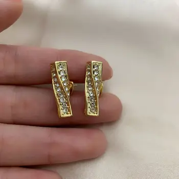 

French irregular three-dimensional fashion design micro-set water drill earrings cross vertical anti-allergy small earrings