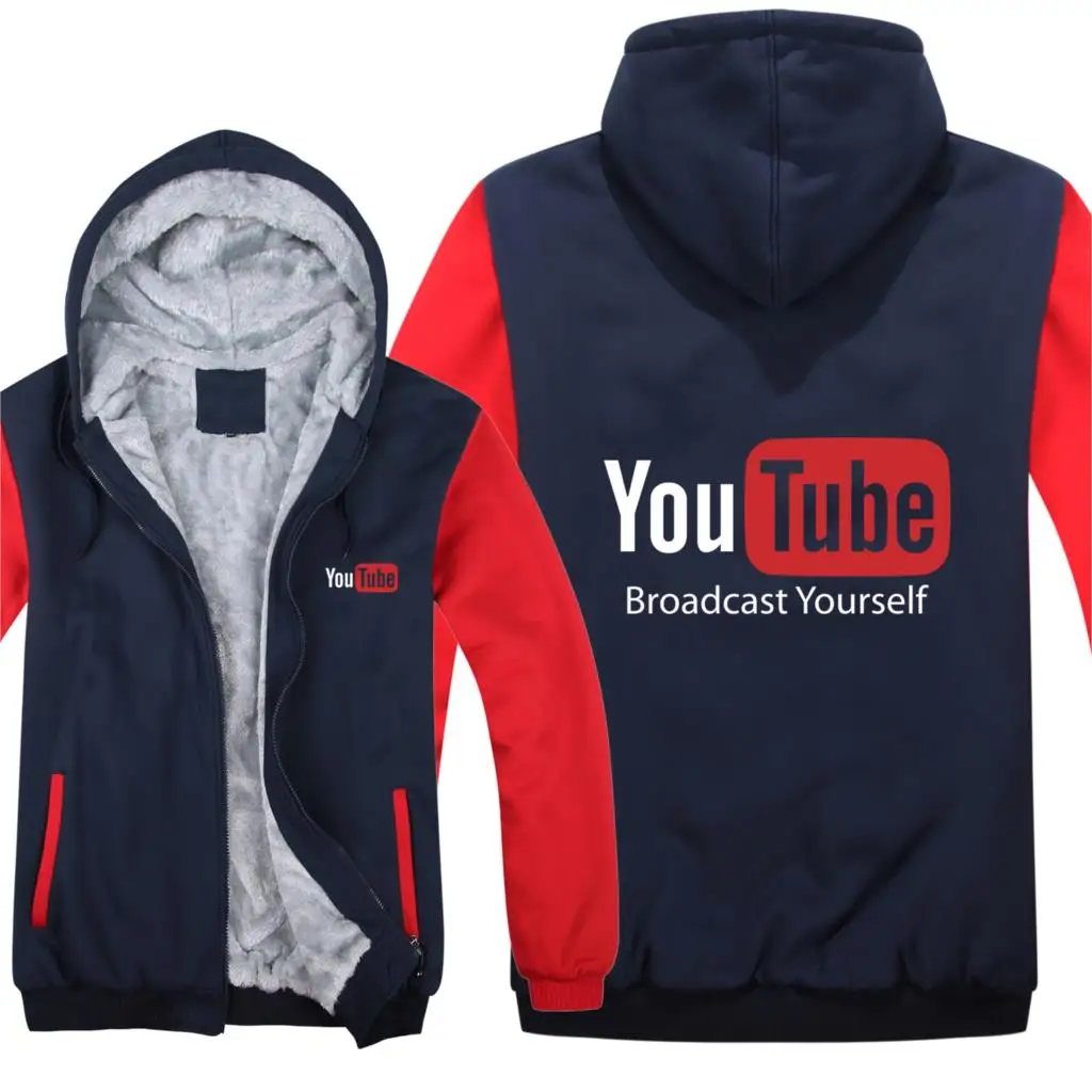 Толстовки с логотипом YouTube Зимняя Мужская модная шерстяная куртка подкладкой