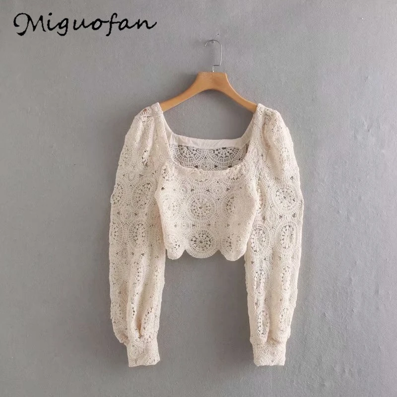 Miguofan женская блузка с вырезами рубашка на шнуровке укороченная Элегантная