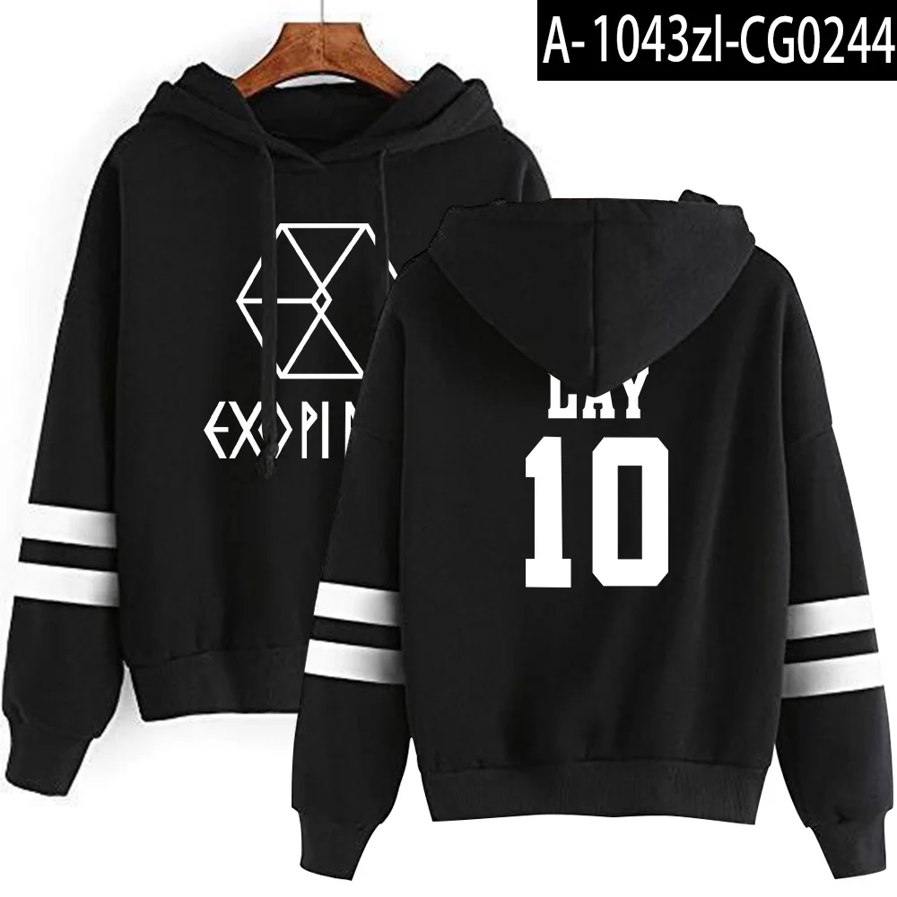 Kpop EXO милый женские худи Harajuku Повседневная Толстовка с капюшоном корейский стиль свободная толстовка с капюшоном женские флисовые толстовки пуловер Топ - Цвет: black