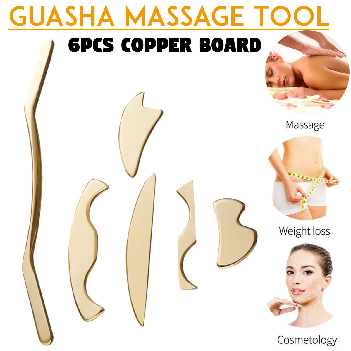 6pcs/set Pure copper Scraping Board Set Low Magnetic Physiotherapy Body Scrapper Massage Plate Massage Relaxation Guasha Kit