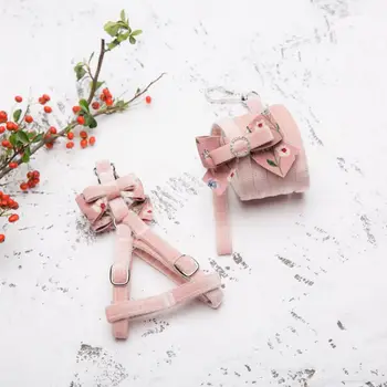 

New Pet Supply Super Soft Velvet Bow-knot Decoration Pet Small Dog Cat Chest Strap Traction Rope Set Cat Vests Pet Supplies