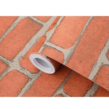 

Retail Orange Red Brick Wallpaper Stick Wallpaper 3D Adhesive Wallpaper Faux Textured Brick Removable Wall Paper 45cmx10M