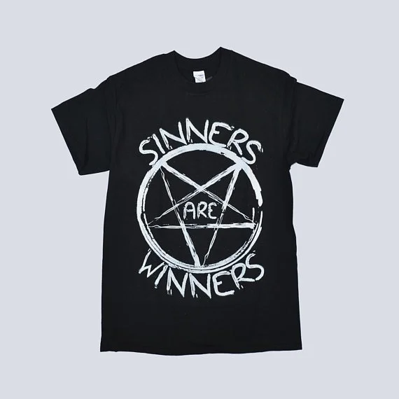 

Sinners Are Winners Unisex 90S Grunge Gothic Black T-Shirt Hipsters Satanic Graphic Tee