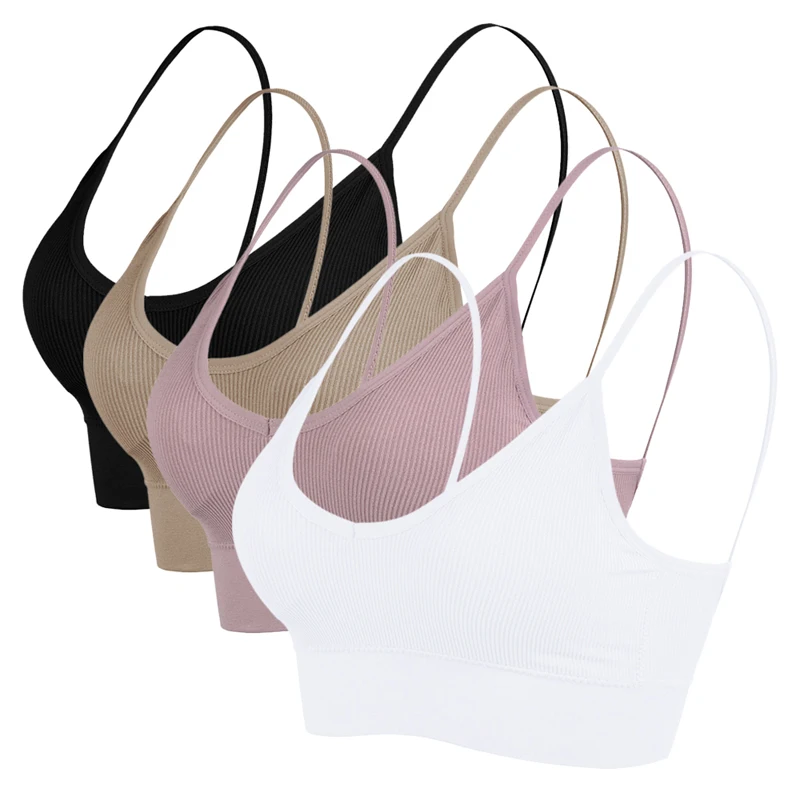 4PCS Vertvie/мини-майка для девушек; безрукавка с беспроводной подкладкой; бесшовные спортивные топы с бретельками; Однотонный дышащий жилет; нижнее белье - Цвет: 4PCS