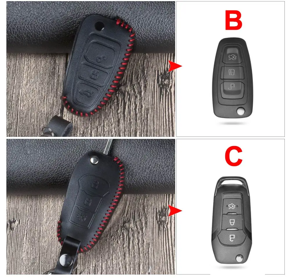 Кожаный чехол для ключей автомобиля для Ford Fiesta Focus Galaxy Mondeo Transit Tourneo MK3 MK4 Ecosport Kuga Everest Explorer Edge Kuga