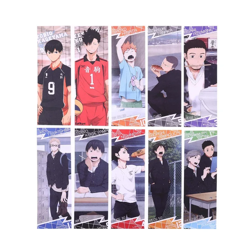 10pcs set haikyuu japanese anime volleyball bookmarks message cards book notes paper page holder for school office stationery bookmark aliexpress