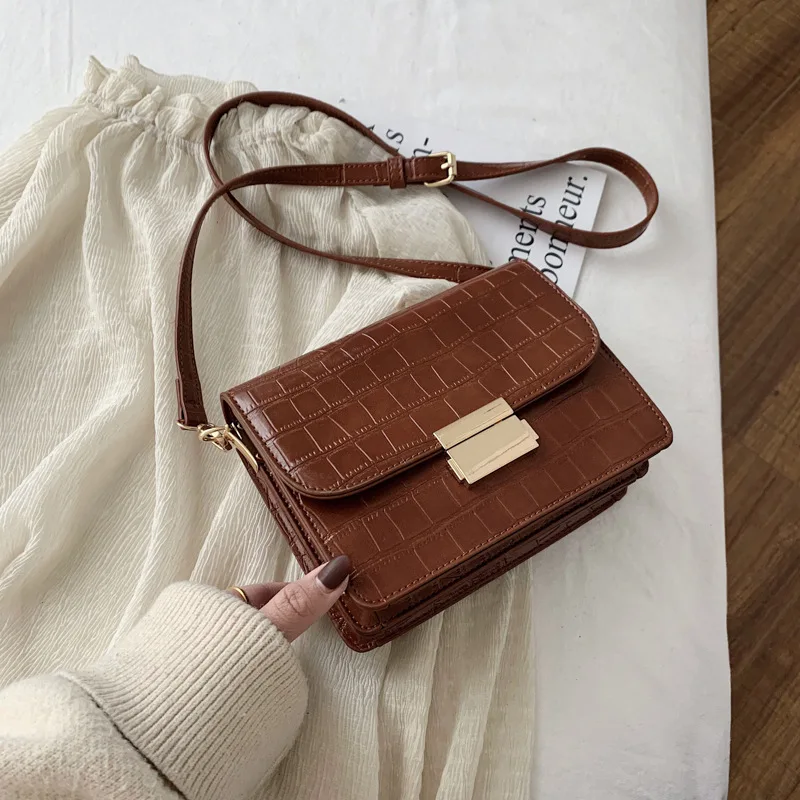 

INS Retro Shoulder Bag 2019 Autumn And Winter New Style Versitile Fashion Square Sling Bag Shoulder Stone Pattern Lady Bags Bags