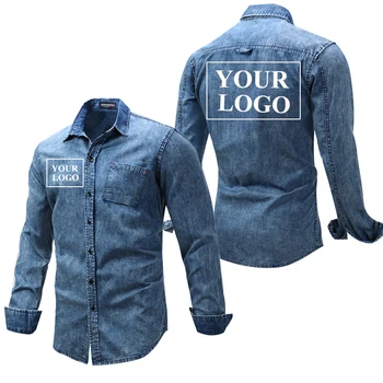 

Mens Denim Jacket Customized Logo Printed Long Sleeve Tee Tops Unisex Slim Fit Extra Size Couple Casual Outerwear Coat Dropship