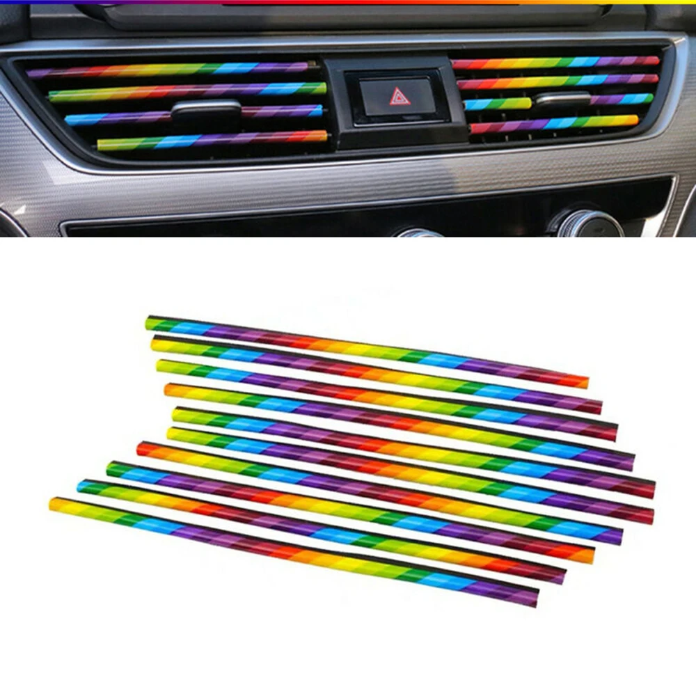 

10pcs/set Car Auto Air Conditioner Outlet Red Decoration Strip Accessories PVC Car Decoration Bright Strip