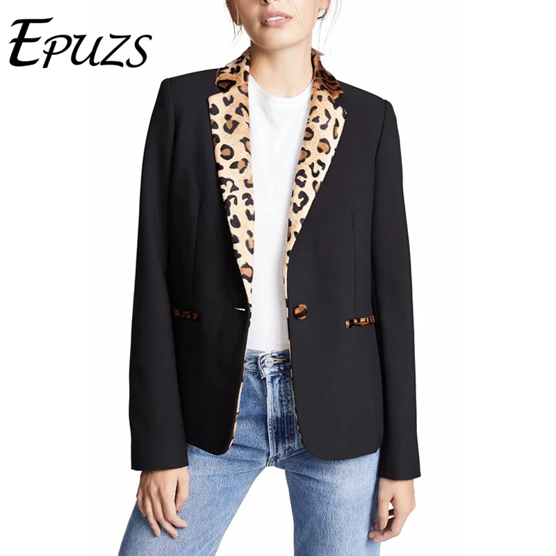 

Vintage Leopard print black blazer coat women winter women blazers and jackets long sleeve korean chic office suit jacket