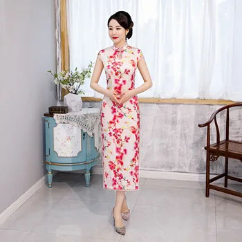 

Sexy Lady Silk Mandarin Collar Qipao Elegant Slim Large Size 3XL Cheongsam 2020 Spring New Evening Party Dress Vestidos
