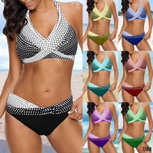 Hot Women Striped Twist Front Bikini Set Backless Swimsuit Retro Halter Bandage Swimwear Patchwork Plus Size Swimsuit Hot Women Striped Twist Front Bikini Set Backless Swimsuit Retro Halter Bandage Swimwear Patchwork Plus Size Swimsuit