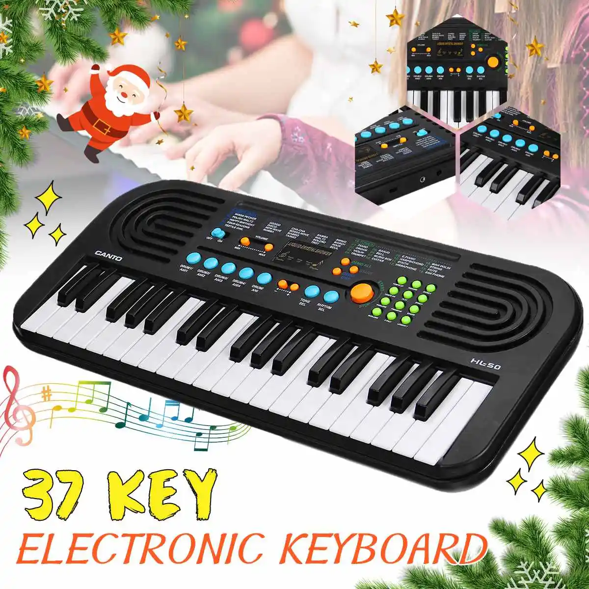

Hot Black 37 Keys Digital Electronic Keyboard Piano with Microphone Musical Instrument Toy for Children Music Enlightenment