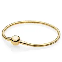 925 пробы серебряный браслет золотистого цвета с гладкой застежкой в виде шарика и змеиной цепи браслет с бусинами для самостоятельного изготовления ювелирных изделий