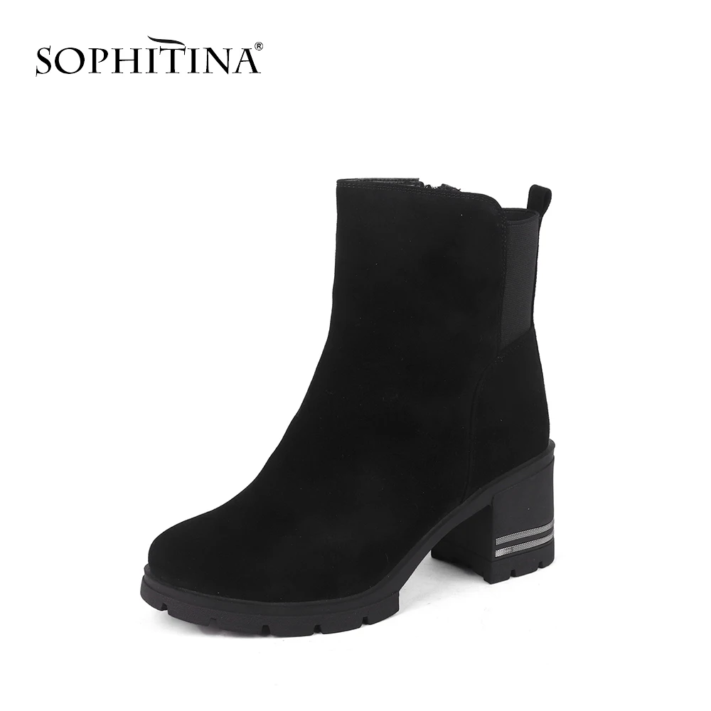 SOPHITINA/шерстяные женские ботинки; высококачественные удобные замшевые ботинки на молнии с круглым носком на квадратном каблуке; новые ботинки ручной работы; C227