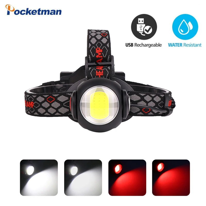 

Ball double-sided headlight T6+COB LED 360 Rotating USB Rechargeable torch with warning light waterproof using 18650 battery