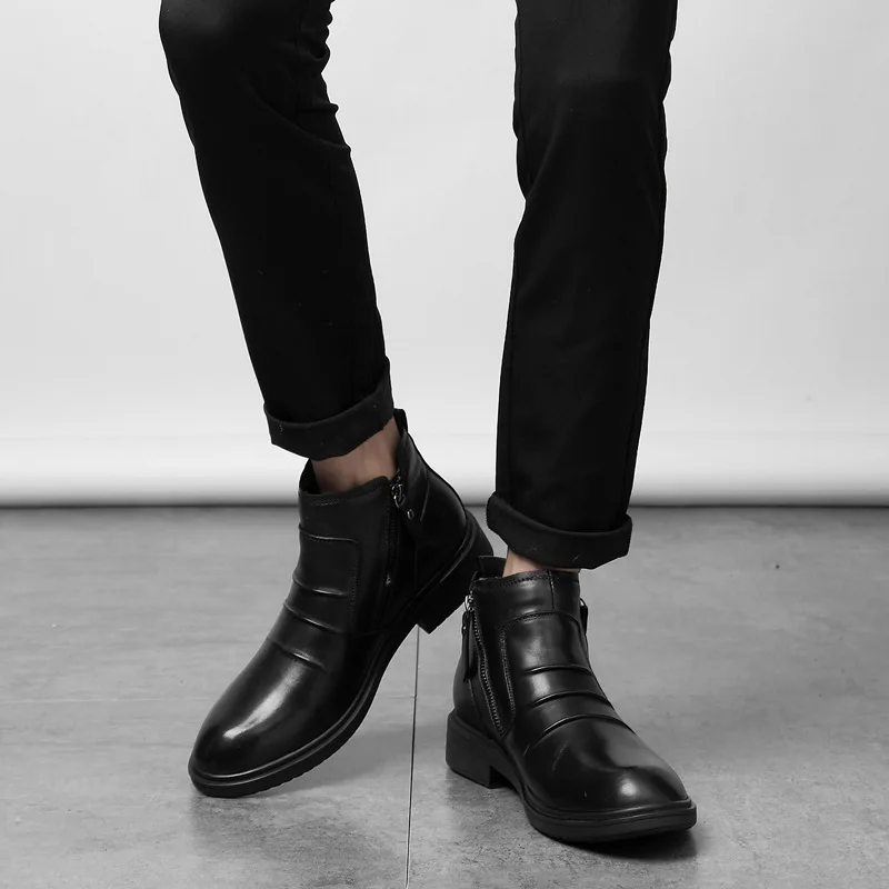 

Autumn And Winter New Style plus Velvet Hight-top Leather Shoes Men's England Full-grain Leather Extra High Leather Shoes Fashio