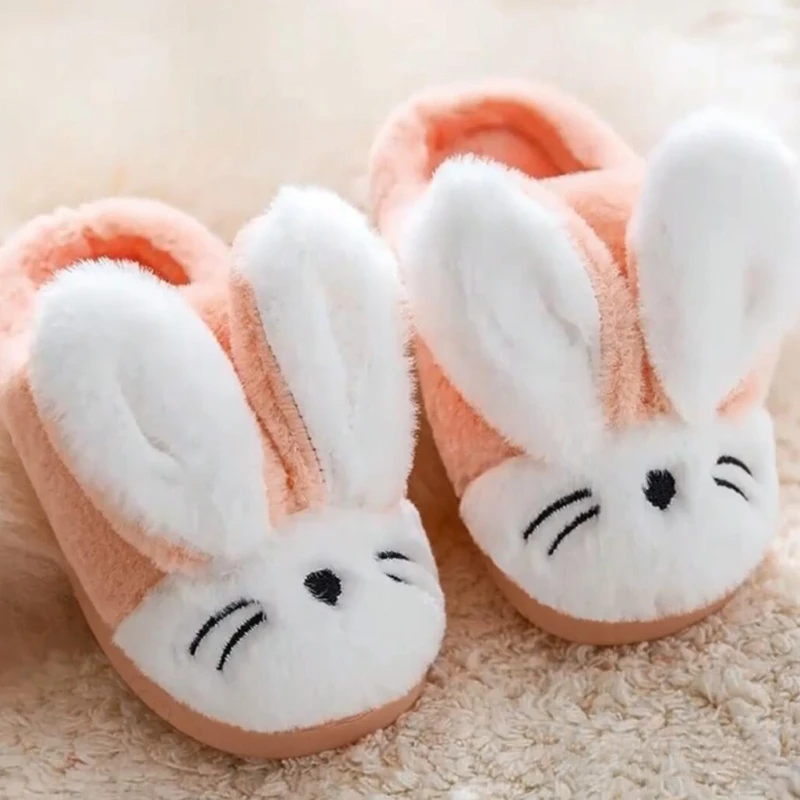 Winter kids Slippers Cartoon Rabbit Cute Plush Home Slippers Children Warm Thicken Indoor Non-slip Boy and Girl baby