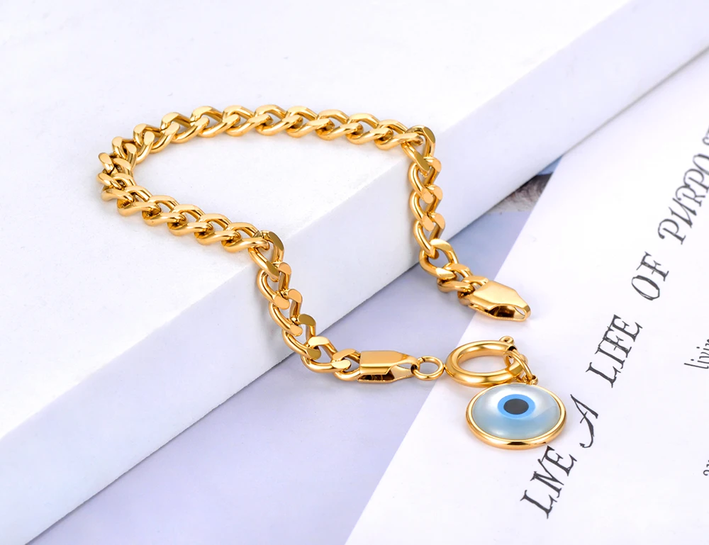 JeeMango Edelstahl-Armreif mit Fatima-Hand-Anhänger für Damen, exquisiter goldfarbener Popcorn-Ketten-Schmuck, брелок B23088 – Detail 8