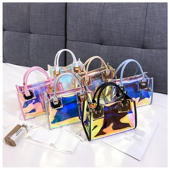 

High Quality PU Laser Bags Transparent Women Bags Fashion Color-Changing Women Shoulder Bags Large Capacity Mobile Phone Bag Sac