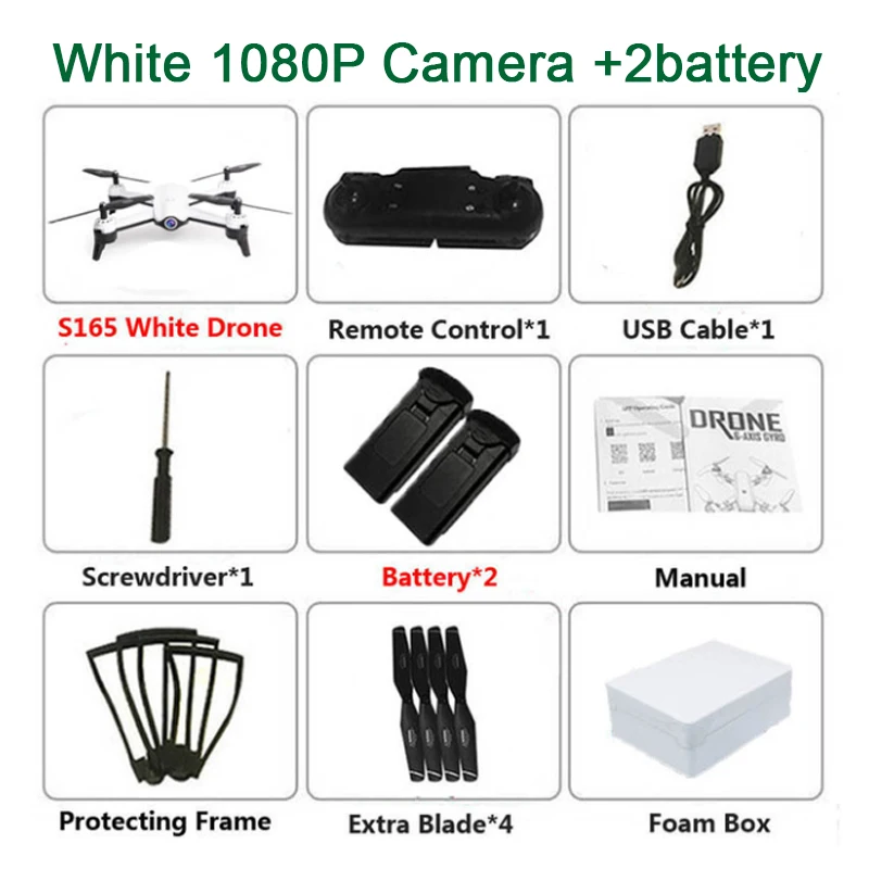 white 1080P ba 2 4K Drone S165 оптическое позиционирование потока двойная камера интеллектуальное следование RC вертолет HD Антенна Квадрокоптер с камерой 1080p Дрон 4k - Цвет: white 1080P ba 2