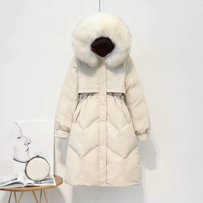 beige white parkas Плюс Размеры Для женщин пуховик Для женщин белая утка вниз Куртка женская с капюшоном меховой воротник длинные парки женские зимние пальто C5913 - Цвет: beige white parkas