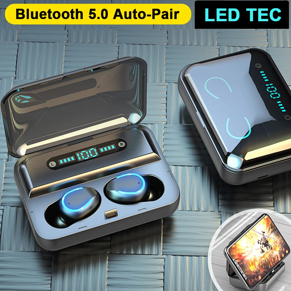 Bluetooth наушники мини светодиодный дисплей динамик стерео звук 2000 мАч Внешний аккумулятор беспроводные гарнитуры спорт с микрофоном