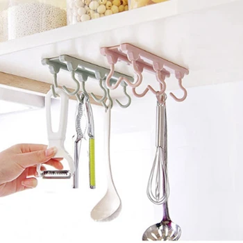 

Kitchen Cupboard 6 Hook Creative Indoor Cabinet Tools Towels Hanger Wardrobe Storage Shelf Seamless Adhesive Plastic Hooks