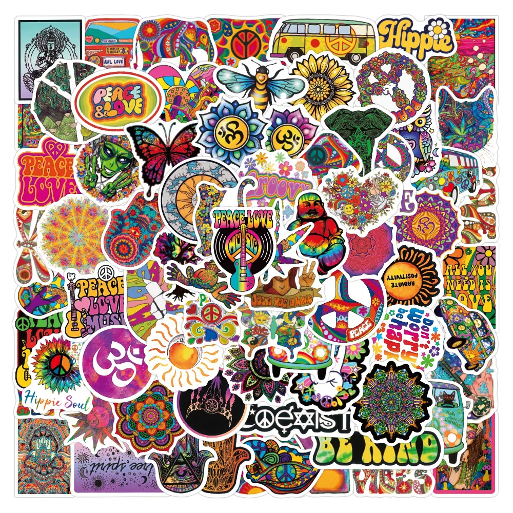 50/100PCS Waterproof Graffiti Decals Colorful Hippie Hip Hop Stickers Aesthetic Laptop Water Bottle Cool Sticker Packs for Kids deeptown kpop fashion graffiti blue baggy jeans women korean style grunge oversize denim pants hippie harajuku wide leg trousers