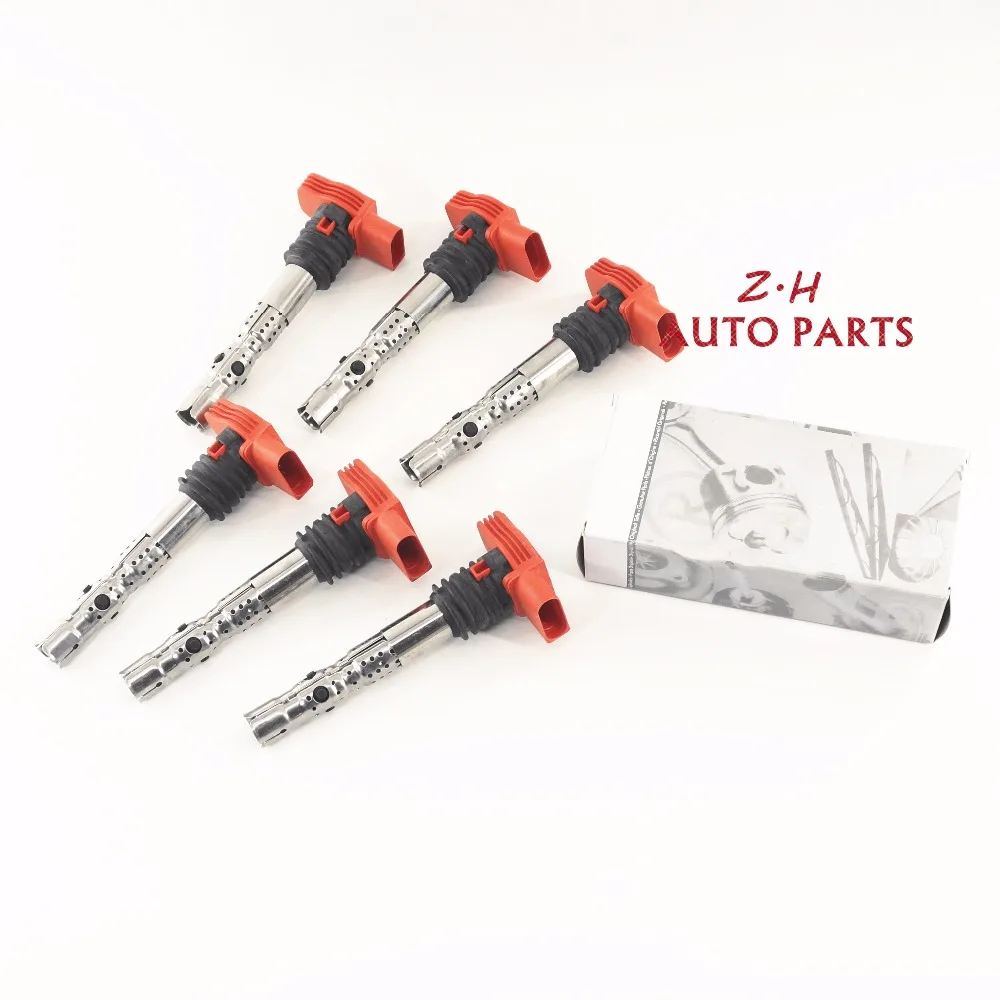 6 шт. красный катушки зажигания Набор 06C 905 115 L для A4 Quattro S4 B6 B7 A6 Quattro S6 C5 C6 A8 D3 UF483 C1471 5C1470