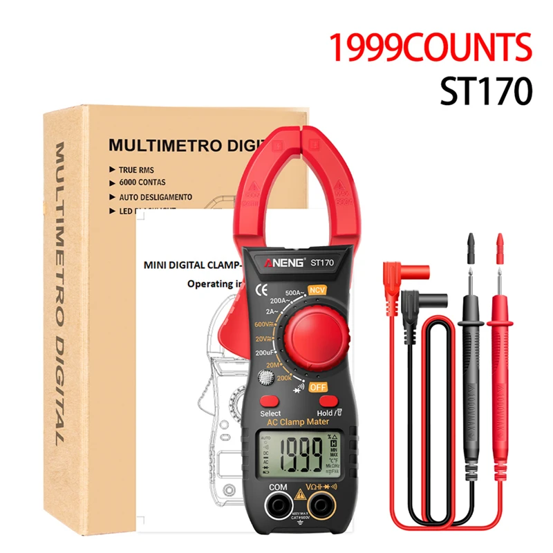 ANENG ST170 LCD Digital Clamp Meter DC/AC Current Multimeter Ammeter Voltage Tester Diode Current Capacitance NCV Ohm Test Tool 6