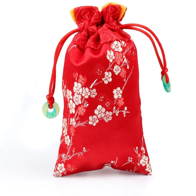 

15*9cm Plum Blossom Embroidered Brocade Gifts Bags Wedding Party Favors Packing Jewelry Pouches Silk Bags