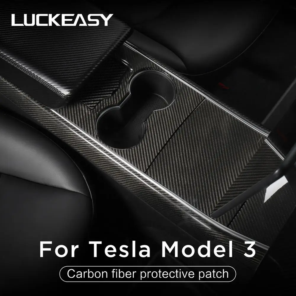 LUCKEASY Car central control panel  protective patch for Tesla Model 3 and Tesla model Y 2017-2019 carbon fiber 4pcs/set