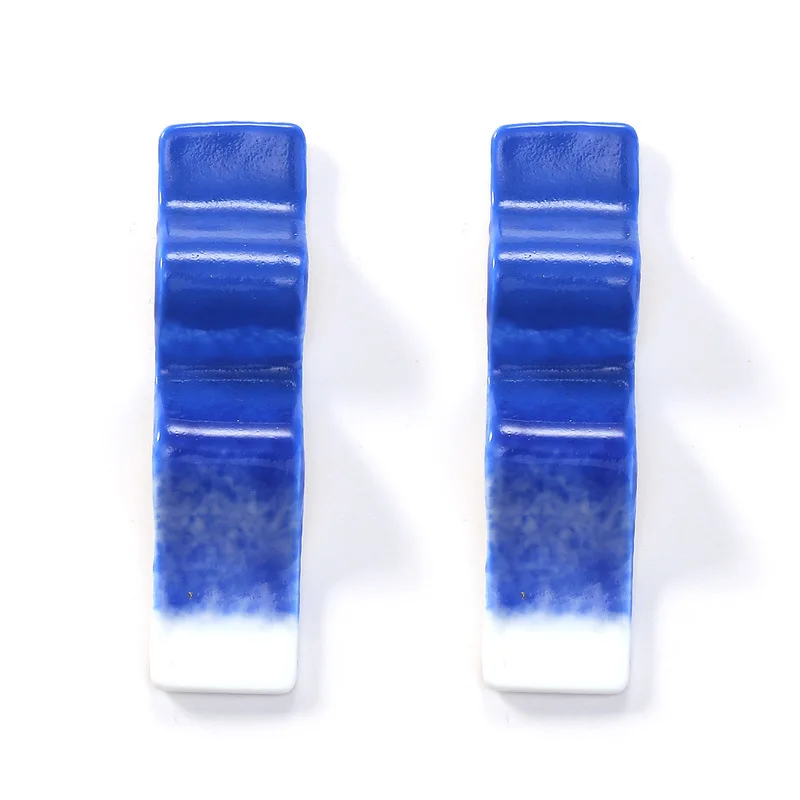 

Vintage Ethnic Style Blue Wave Ceramic Korean Earrings for Women 925 Silver Needle Geometric Fashion Christmas Jewelry Earring