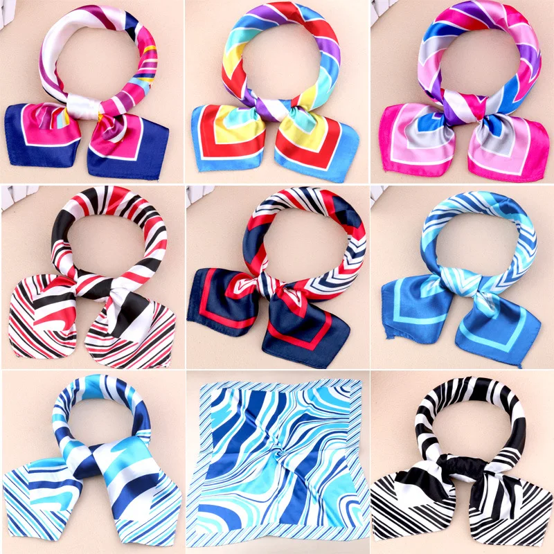 

10pcs/set Small Scarf Soft Hair Tie Band Decorative Multifunctional Head Scarf Multicolor Stripe Print Kerchief Neck C1055 F