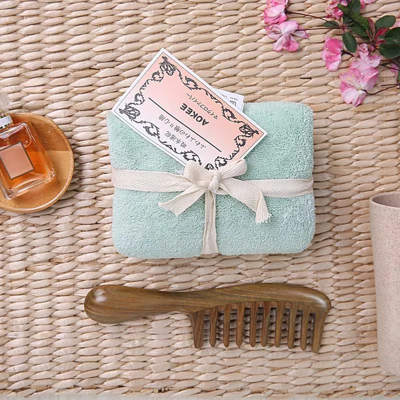18 Colours Absorbent Drying Cute Bath Towel Solid Colour Swimming Hair Drying Coral Fleece Washing Face Beach Skin-Friendly Soft - Цвет: Light green